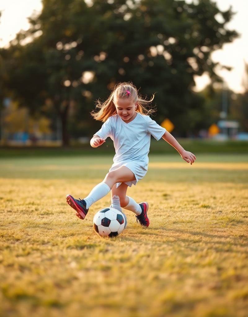 Mia playing soccer at the park